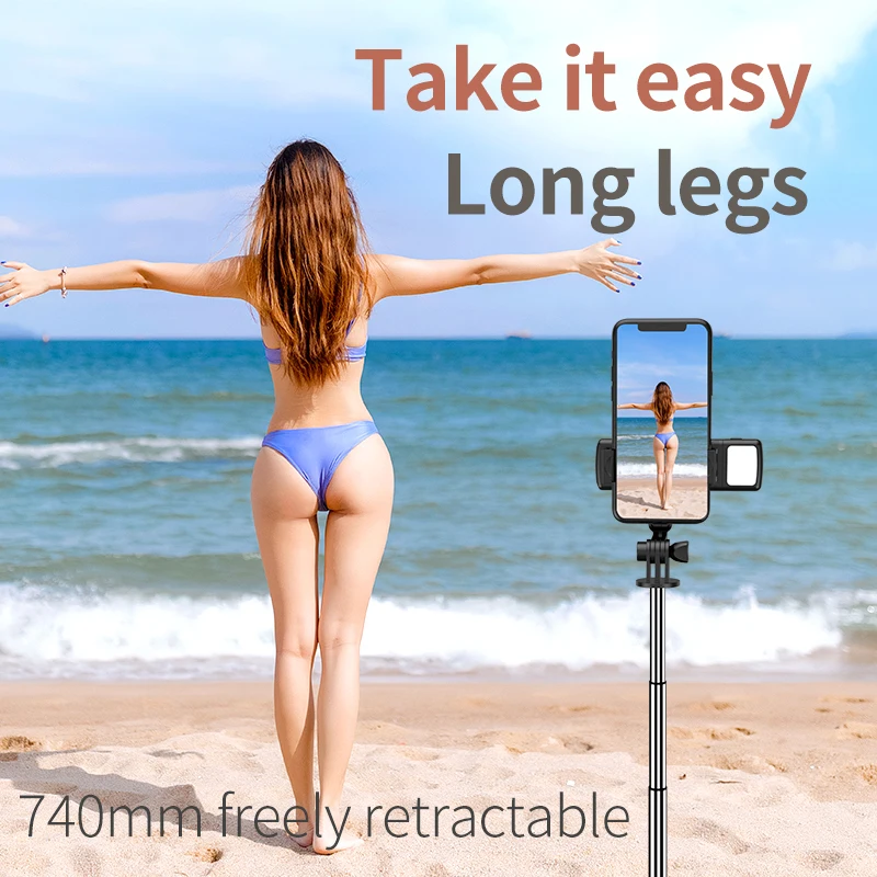 Wireless Bluetooth Selfie Stick with Tripod and Remote Shutter, Phone Holder, Fill Light Option