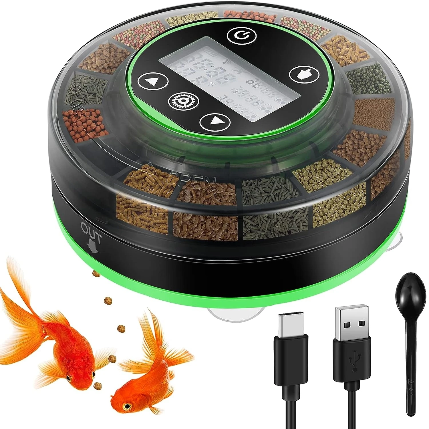 Mangeoire automatique pour poissons pour aquarium, distributeur de  nourriture avec minuterie, chargeur à minuterie aste, câble USB, écran LCD