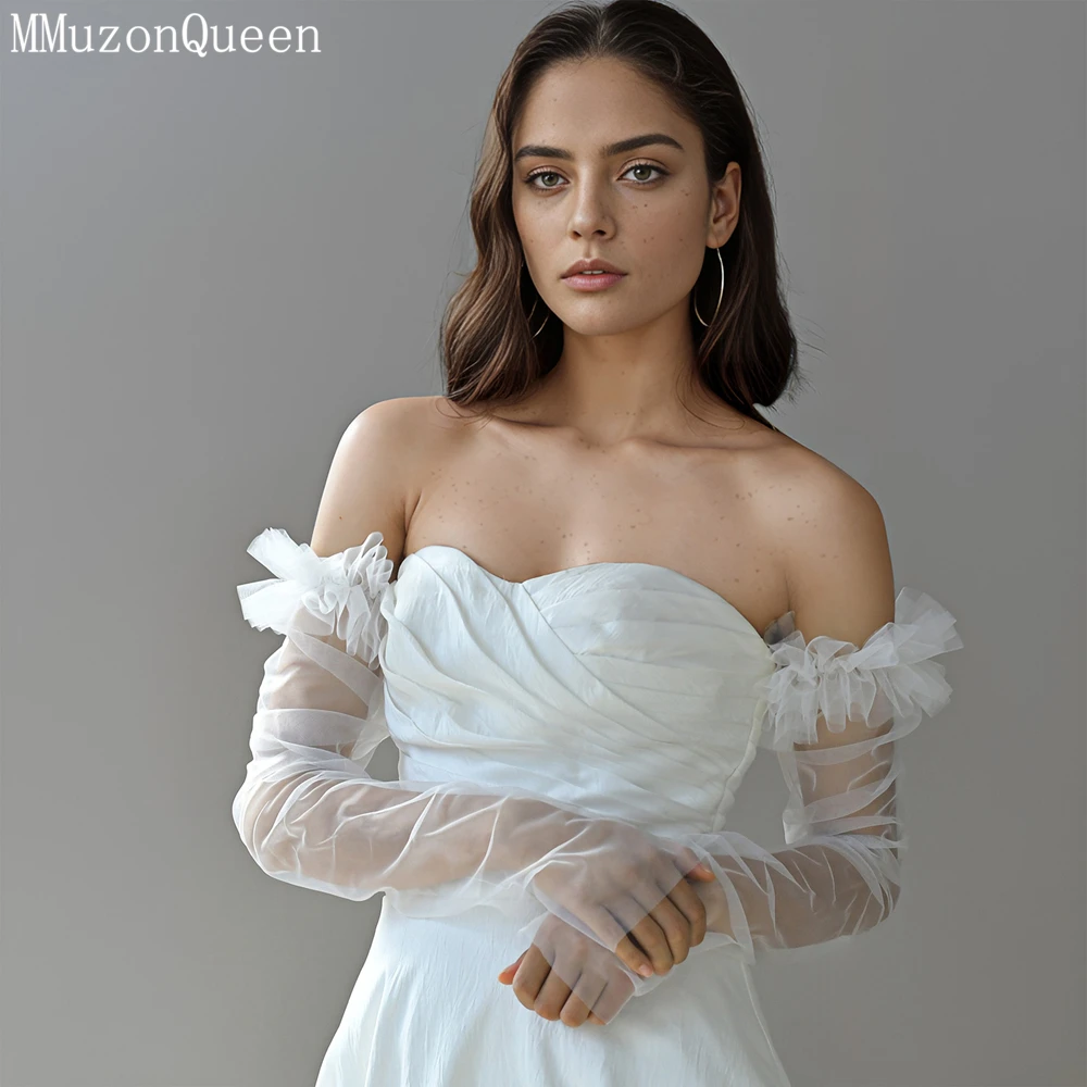 MMQ MM07 White Bridal Glove Tulle Fluffy Veil Wedding Detachable Sleeve For Woman Party Accessories &Take Photo DIY Customizable