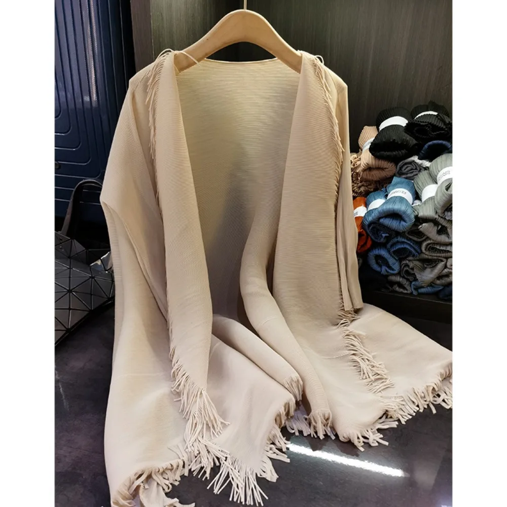 

Miyake Tassel Pleat Jacket 2023 Fall New Loose Large Size Fashion Casual Simple Temperament Women's Tops Outer Cloak Windbreaker