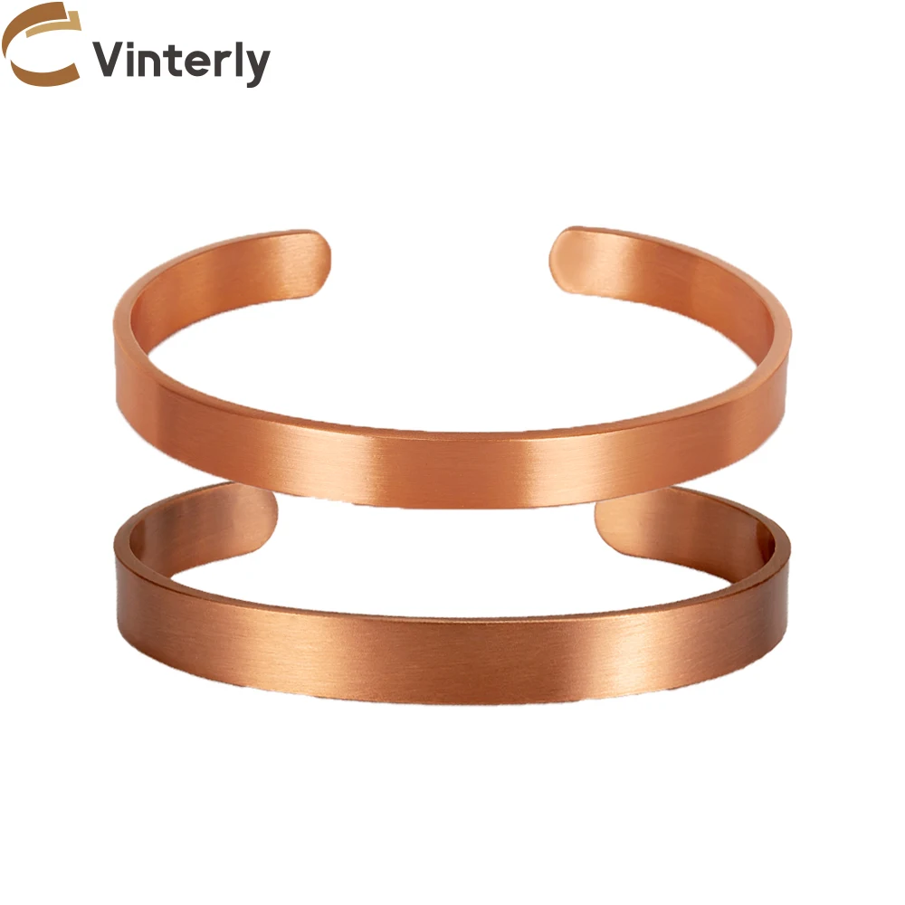 Vinterly Pure Copper Bracelets for Women Men Unisex 8mm Adjustable Open Cuff Bangles Female Resizable Jewelry Soft Metal Simple bangle bracelet