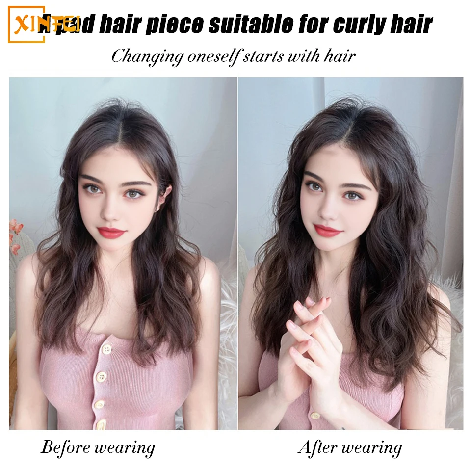 Synthetic Wig Piece Female Curly Hair Increase Hair Fluffy And Natural Pad Integrated Type Invisible Wavy Curly hair extensions hair toppers hair volume pads