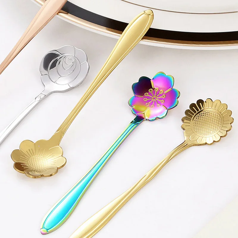 4Pcs Flower Spoon Set Small Teaspoon Coffee Spoon Cute Ice Cream Dessert Gift Cutlery Stainless Steel For Coffee Tea