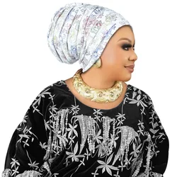 Elegant Glitter Pleated Turban Cap for Women: Stylish Head Wrap and Headpiece (White)