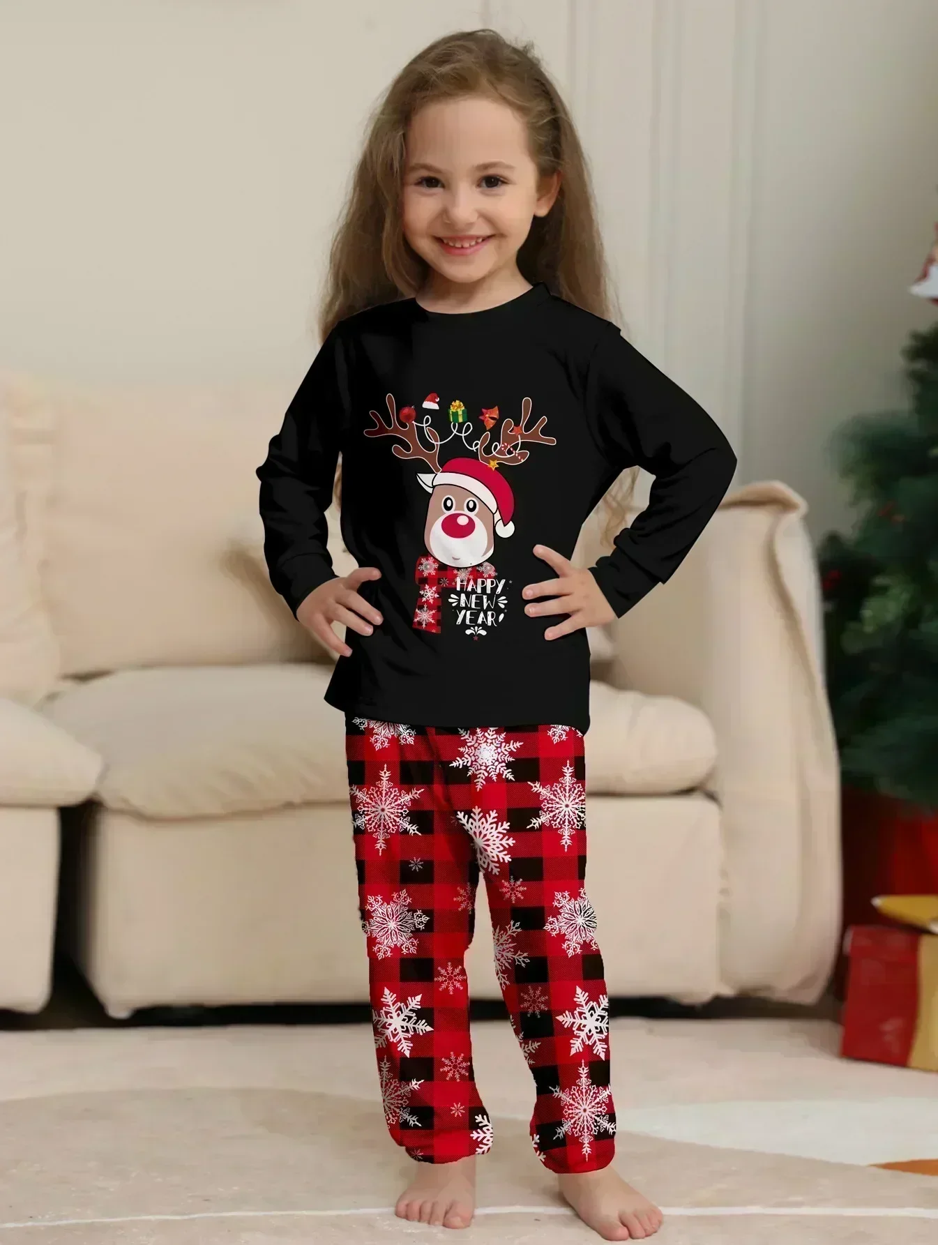 Matching Pajamas Matching Sleepwear Matching Outfit New Year Cartoon Elk Print Christmas Parent-child Pajamas Set