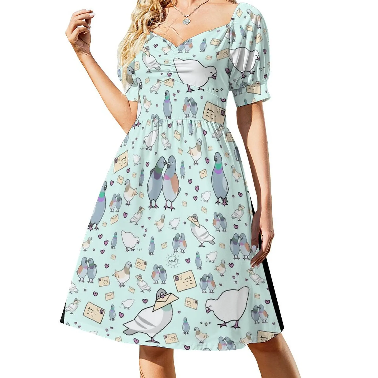 thumbnail image 1 of Vestido de manga corta con palomas, vestidos largos para mujer, vestido de manga larga., 1 of 7