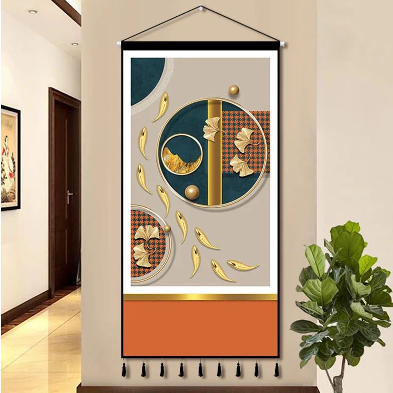Modern Luxury Fabric Art Hanging Picture Entrance Decoration Tapestry Bedroom Living Room Background Fabric Vertical Plate