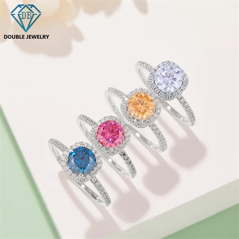 

Double Jewelry Queen design moissanite engagement ring pass diamond tester for women wedding engagement luxury ring fine jewelry