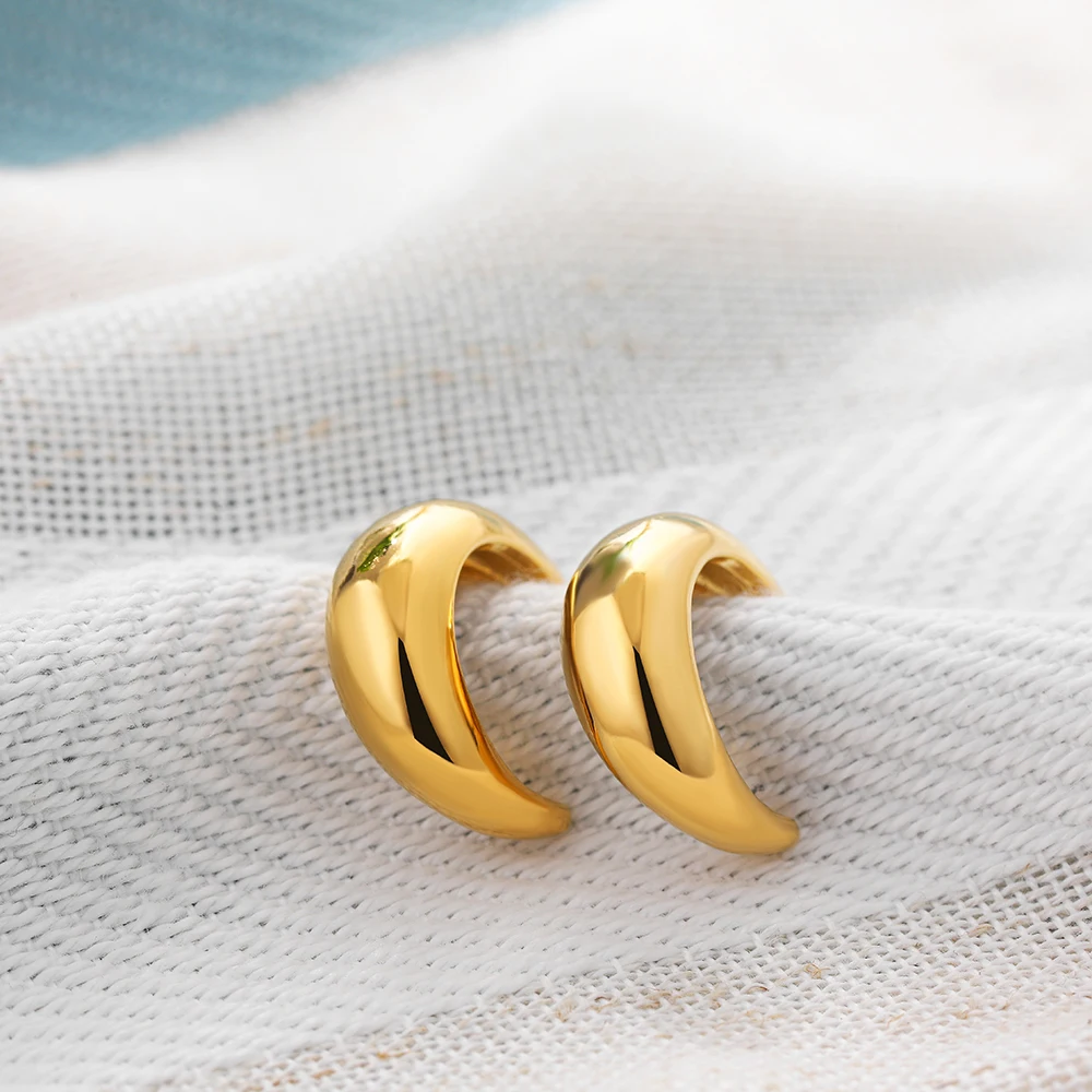 Vintage 18K Gold Plated C Shape Women's Earrings Sleek PVD Stainless Stee Metal Minimalist Ear Hoops Autumn Winter Jewelry Gifts