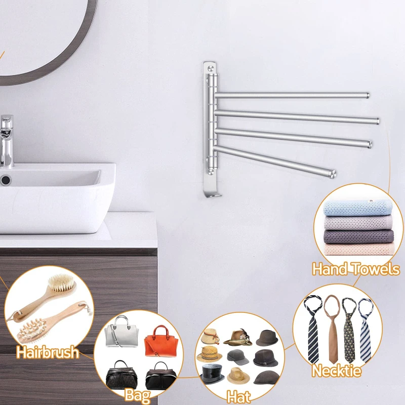 Towel Rod Portable Pole Black Towel Rack Revolving Portable No Punching Rack Toilet Pendant Bathroom Holder