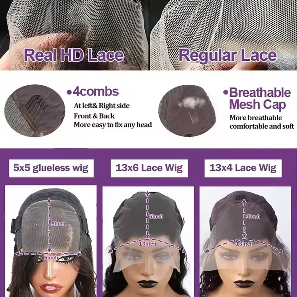 250 Density Human Hair 13x4 Bone Straight HD Lace Front Wig 30 40 Inch 13x6 Lace Frontal Wigs 5x5 Glueless Clourse Wear Go Black 6
