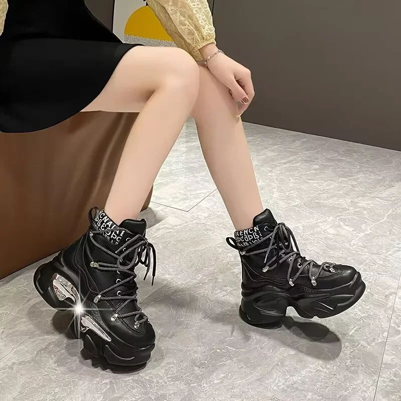 

Women's Thick-soled Boots Wedge Heel Lace-up Decorative Women's Shoes Fashion Winter Women's Boots Vulcanized shoes Modern Boots