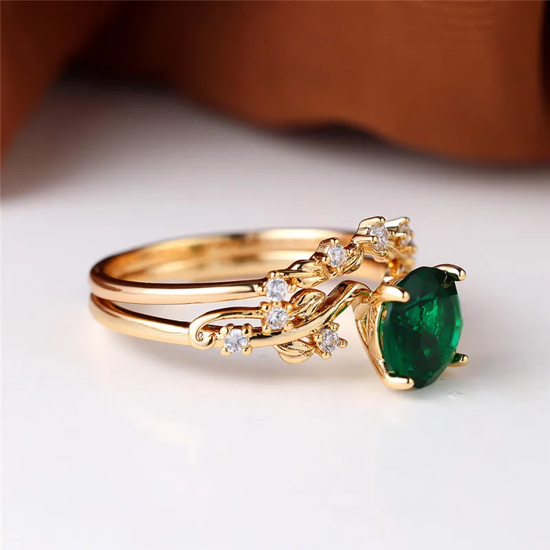 Luxury Female Crystal Red Zircon Stone Engagement Ring Set Cute Wedding Jewelry For Women