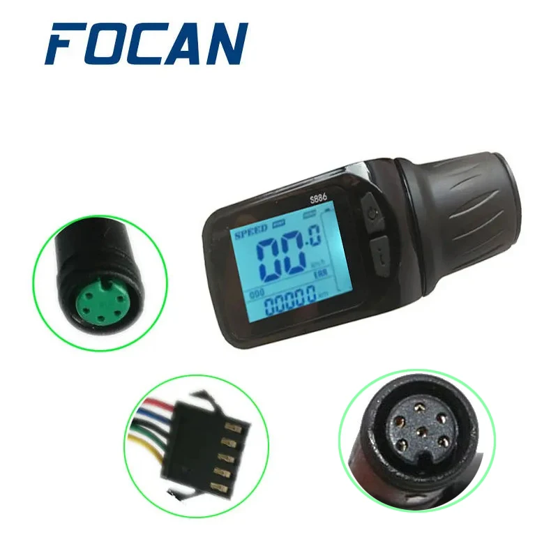 

Панель с ЖК-дисплеем для электровелосипеда, ручка-дроссельная заслонка для большого пальца SM 5Pin 6Pin женский S886 24 в 36 в 48 в 60 в