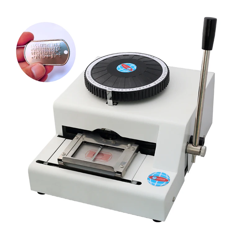 

52 символа, ручная машина для тиснения из нержавеющей стали и металла, машина для тиснения жетона для собак, машина для тиснения букв и карт