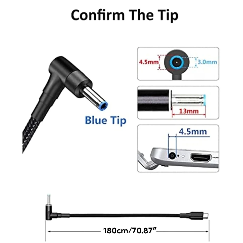 TypeC DC4.5x3.0mm PD100W 트리거 전원 케이블 변환기 어댑터 라인 5.9피트 D46B