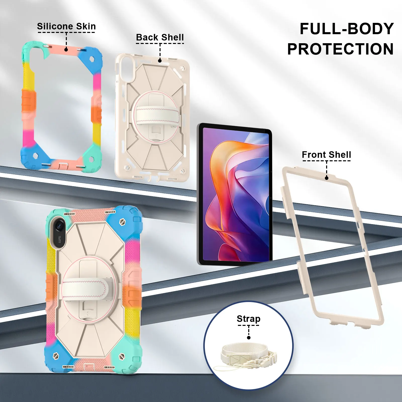 Custodia Protettiva Per Xiaomi Redmi Pad 2 11 (2025) Con Supporto Girevole 360° E Tracolla, Colore Blu - 3