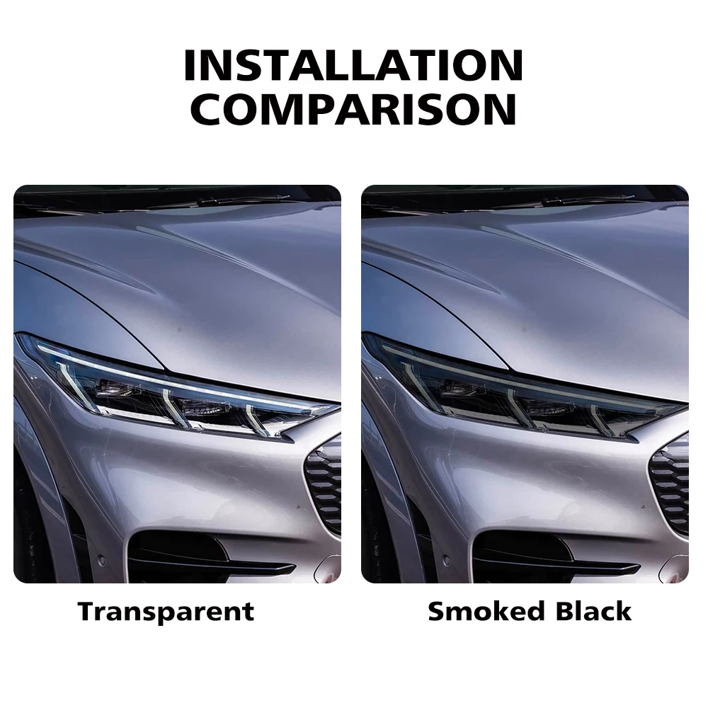 For Ford Mustang Mach-E 2021-2023 TPU PPF High-Gloss Smoke Black Pre Cut Car Headlight Protective Film Anti-Scratch Vinyl Film - 3