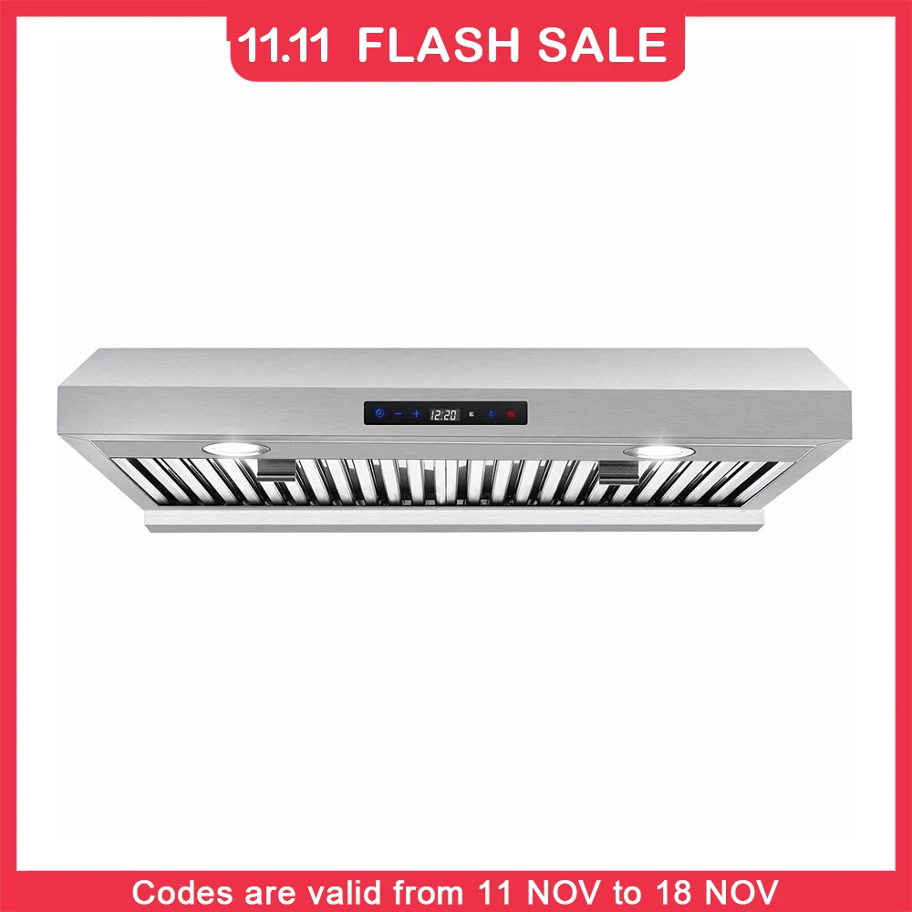 Tieasy 800CFM Kitchen Under Cabinet 3-Speed Remote Control with LED Lights Cook Vent Range Hood US0775BTR