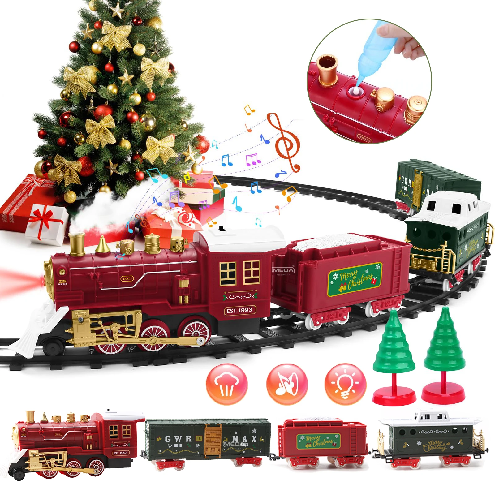 B/O Christmas Electric Train Set for Around The Tree w/Steam Locomotive ...