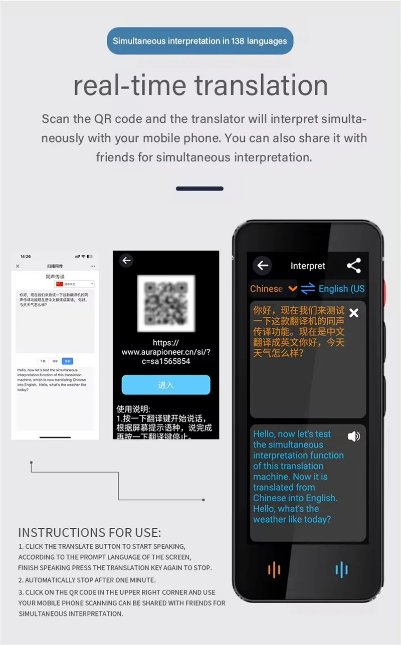 Translator Machine 138 Real-time Language Online 18 Offline Accurate Translation 4inch Instant Voice Photo F12 Tradutor Device