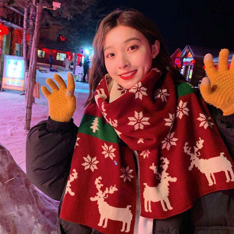 Kerstcadeau Rode Herten Sjaal Vrouwelijke Herfst Winter Warm Veelzijdig Student Paar Koreaanse Versie Nieuwe Jaar Hals Sjaal