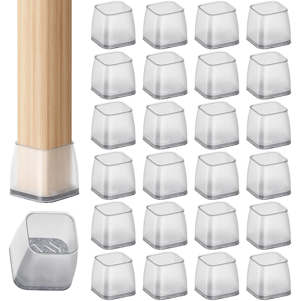 Heavy-Duty Large Square Silicone Furniture Leg Protectors with Non-Slip Felt Pads - Set of 24