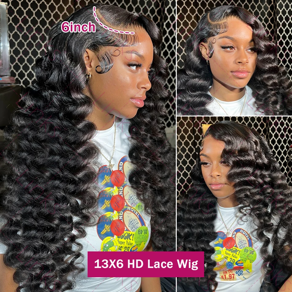 Loose Nature Deep Wave 13x6 HD Frontal Wig For Women Brazilian Lace Frontal Human Hair Wigs Wavy Lace Front Wig PrePlucked 220% human hair wig