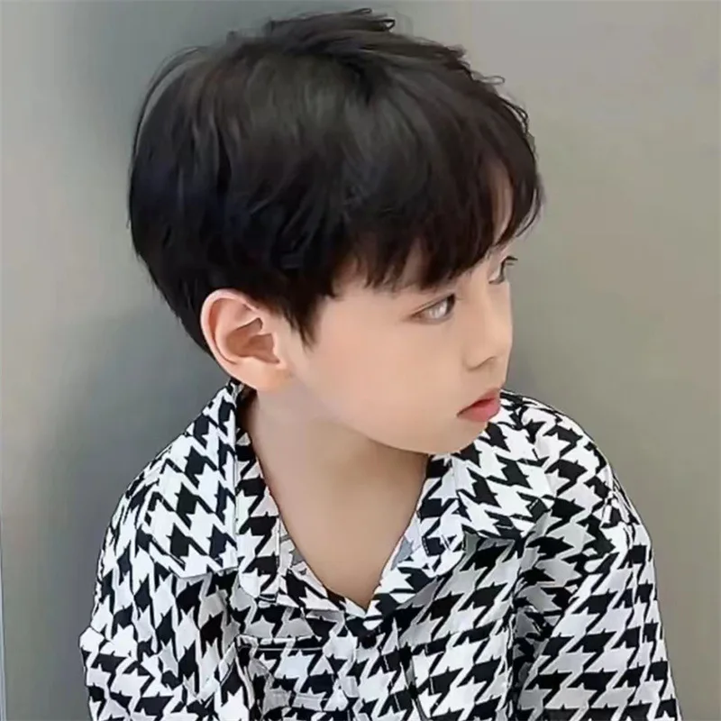 Children's Wig Short Hair Korean Baby Boy Toupee Headwear Accessories Black Dark Brown Kids Nice Birthday Present Outdoor Travel