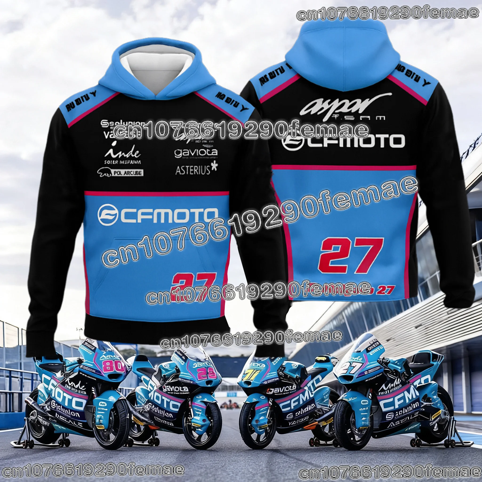 CFMOTO Aspar 팀 오토바이 레이싱 긴 소매 후드 팬 기념 패션 후드 남성과 여성을 위한 스포츠웨어