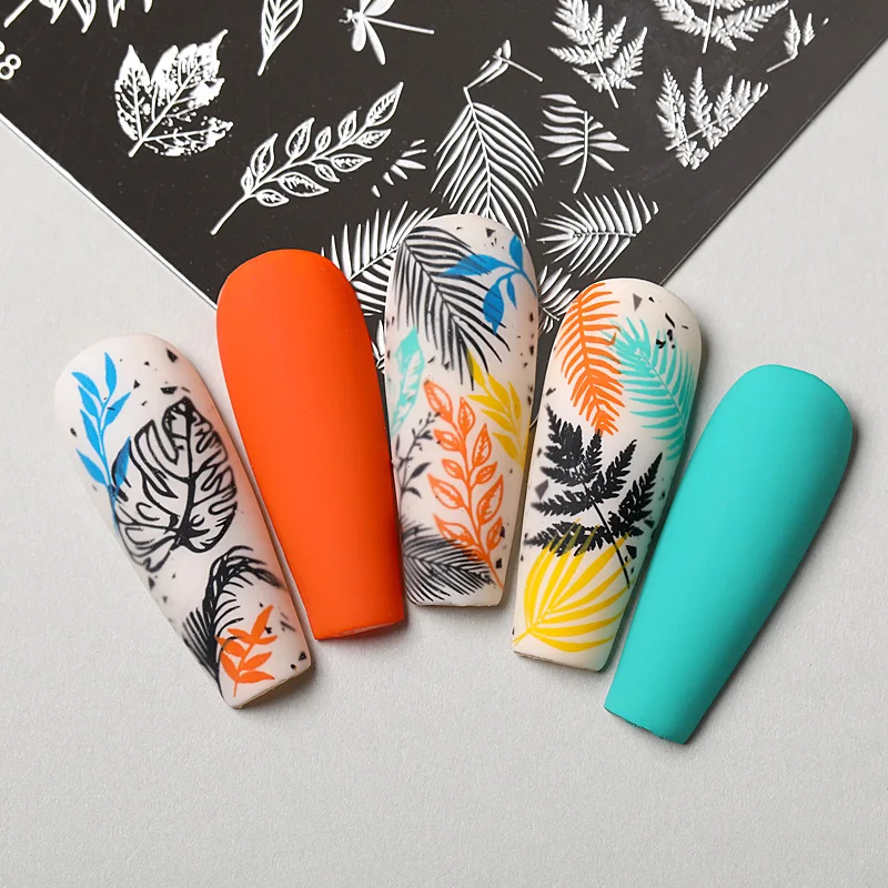 NICOLE DIARY Nail Stamping Plate Love Heart Leaf Flower Spring Summer Print Template Jelly Stamper Scraper Blooming Sponge Kit 2