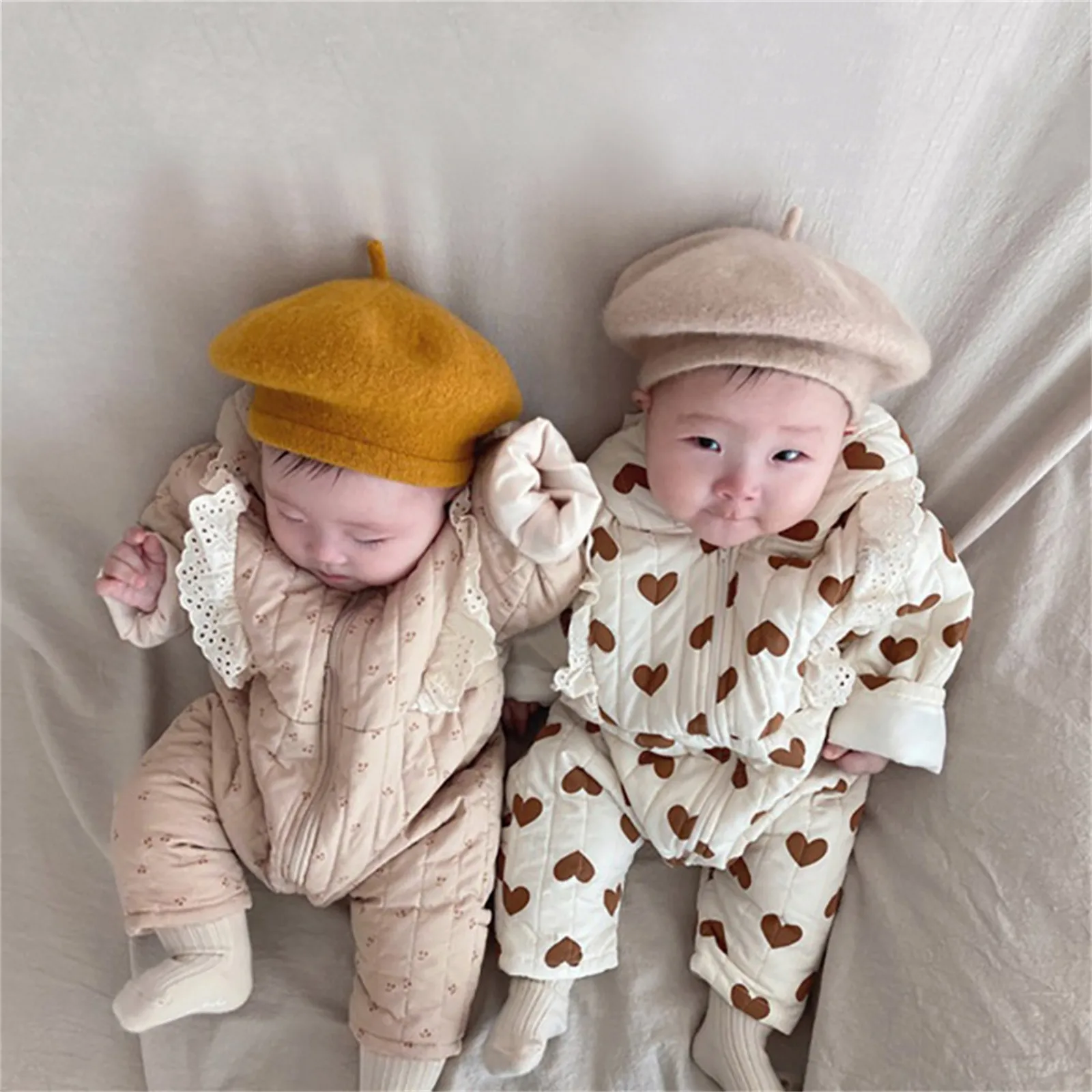 Newborn Infant Baby Girls Winter Warm Thick Plaid Cotton Long Sleeve Padded Romper Jumpsuit Clothes Coat Toddler Girls Coats