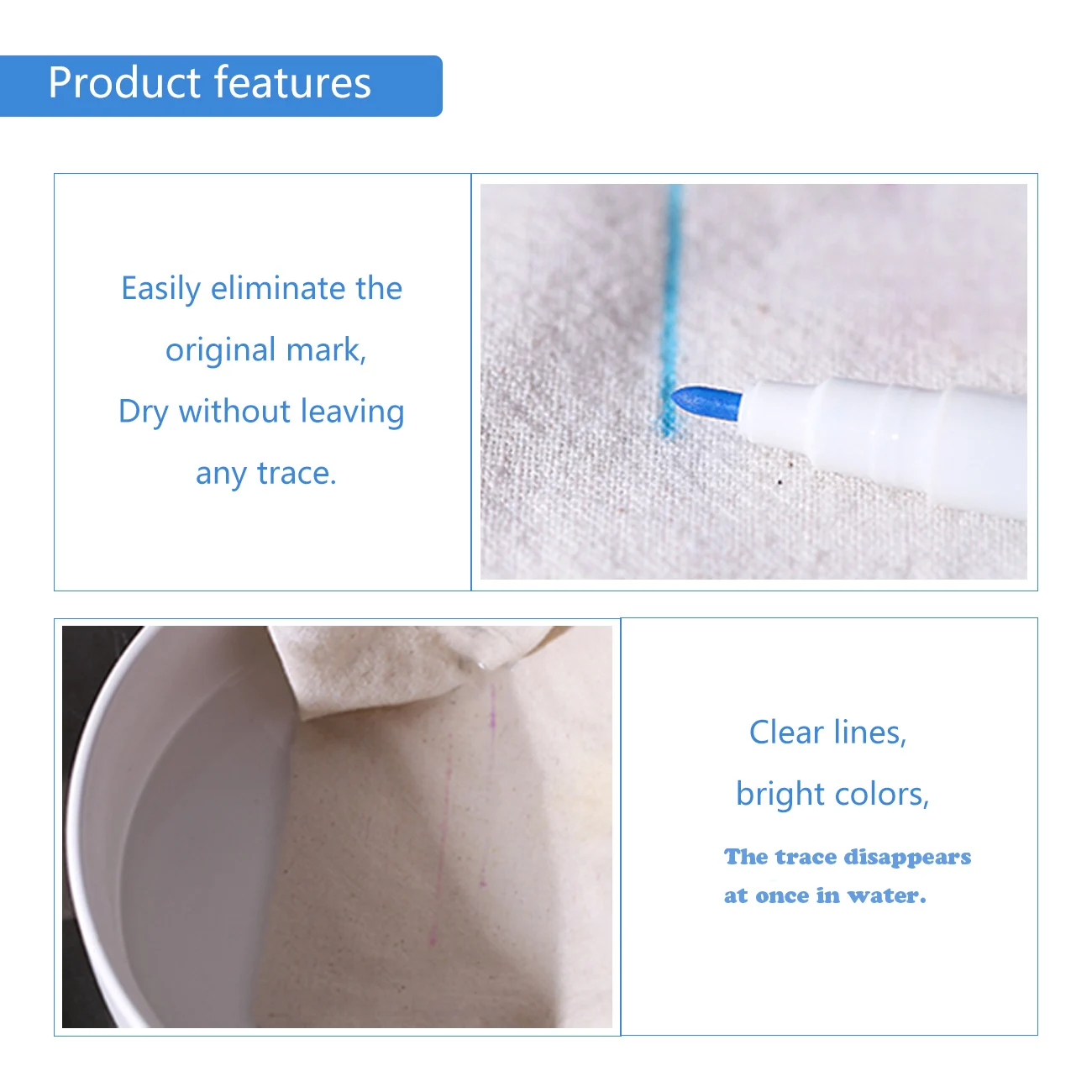 Blue Soluble Pen For Wig Making Auto-Vanishing Pen For Hair Nets White Water Erasable Quilting Sewing Tools Dressmaking 5pcs