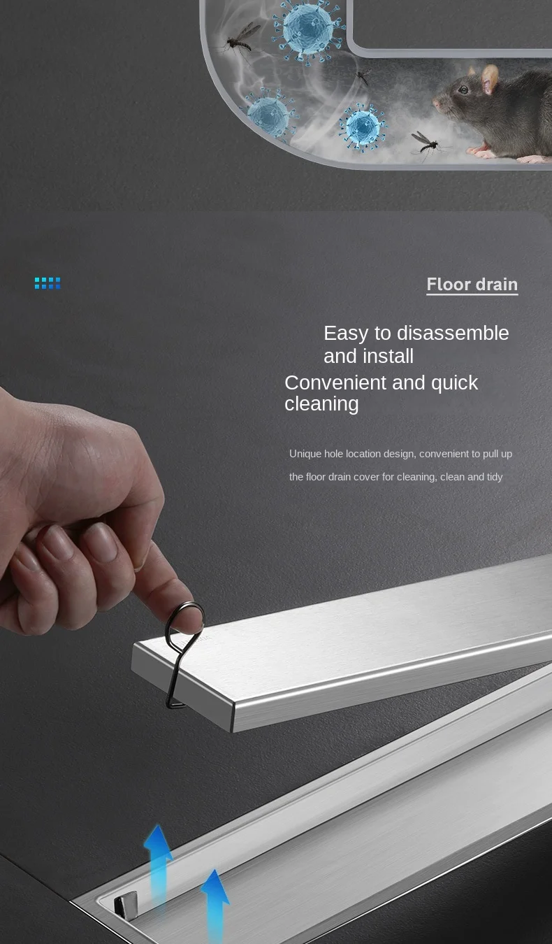 Invisible Tile Floor Drain Brshed Gold Black 304 Stainless Steel Lavatory Bathroom Shower Long Linear Drainage Side Floor Drains