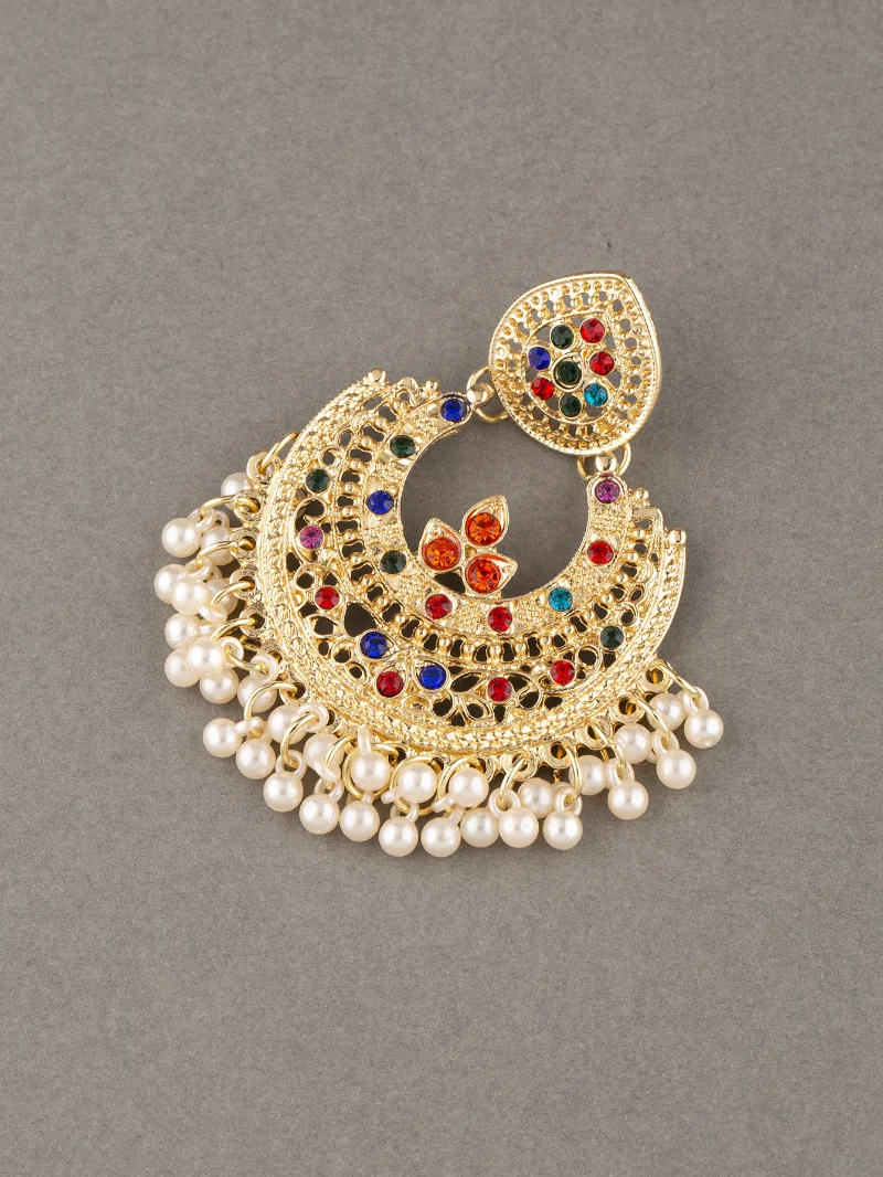 Exaggerated Pendant Earrings for Women Bohemian Colorful Zircon Crystal Pearls Tassel Earrings Retro Alloy Ethnic Indian Jewelry