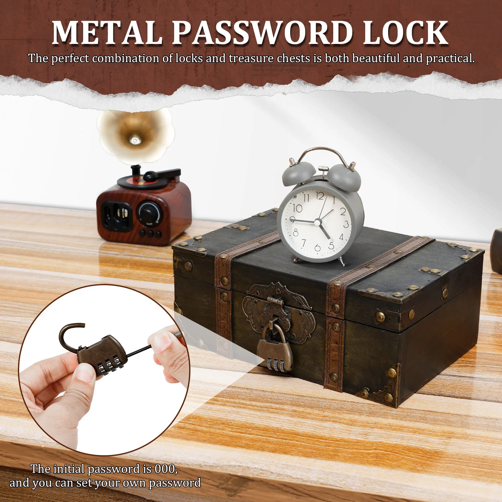 Wooden Jewelry Box with Combination Lock for Storage