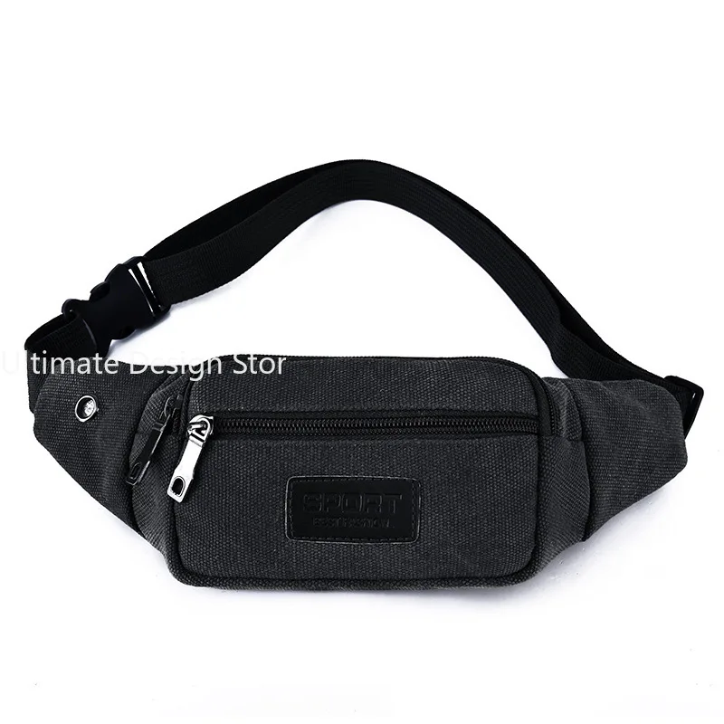 Canvas Waist Bag Men's Multi-compartment Sports Chest Bag Small Cloth Mobile Phone Fitness Multi-functional Wallet