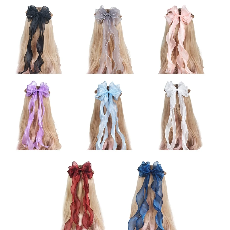

3-Layer Big Bow Hair Clip Glitter Long Ribbon Hairpins Ponytail Braids Hairpins