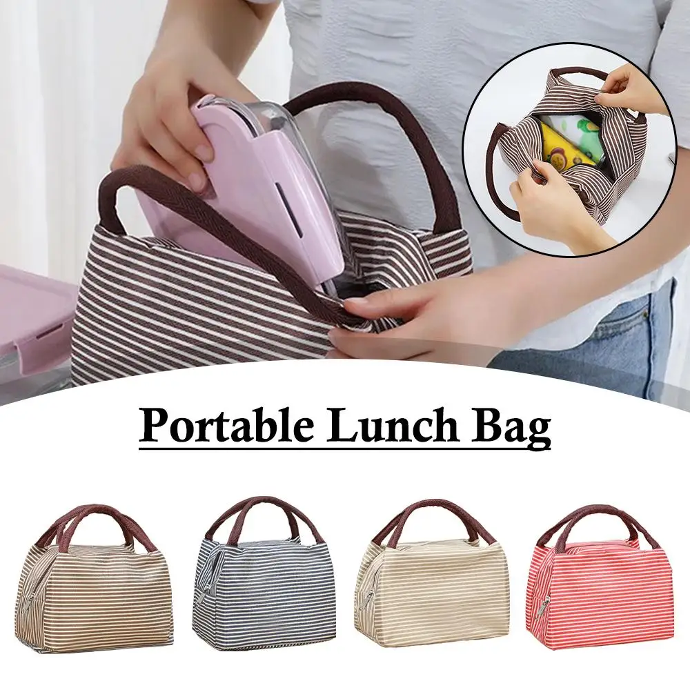 여성용 줄무늬 점심 가방 등온 가방 포장 식품 보온 가방 보온 파우치 어린이 점심 가방 냉장고 가방
