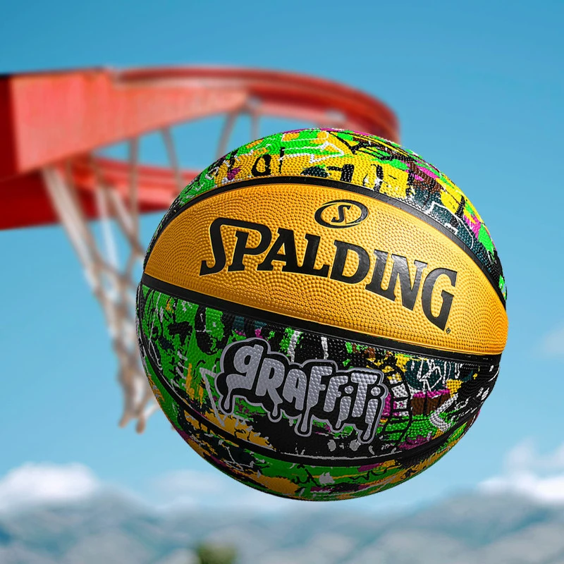 

Original Spalding Graffiti Yellow Basketball 84-374Y Rubber Wear Resistance Indoor Gaming Training Street Ball Size 7