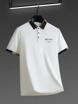 Polo a maniche corte stile Milano alla moda, traspirante e confortevole, da uomo, con design a contrasto sui bordi, per abbigliamento casual