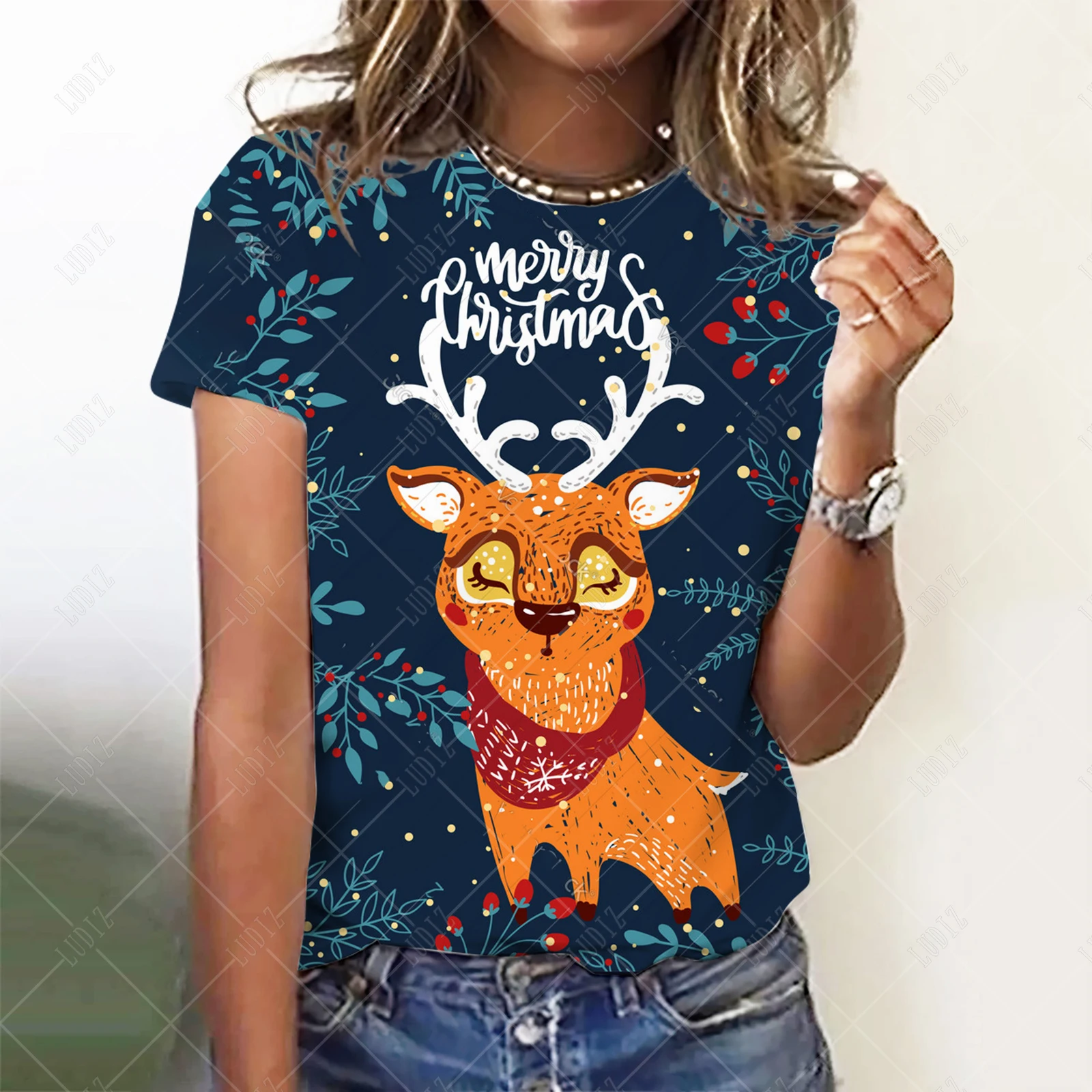 

Christmas Women's Top 3D Printing T-shirt Round Neck Large Women's 3d Pattern Designer Style 1 Tshirt Girl Clothing