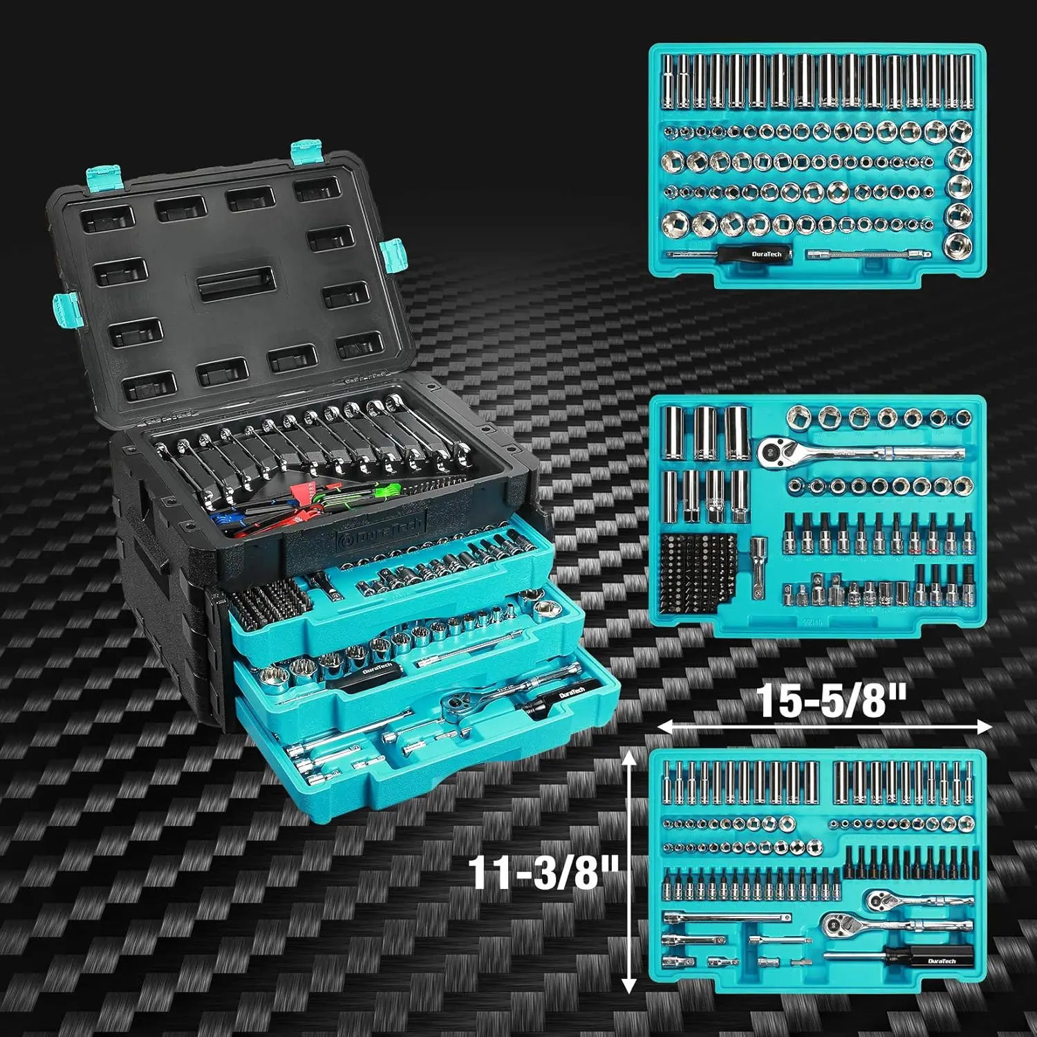 Tool Set, Include SAE/Metric Sockets, 90-Tooth Ratchet and Wrench Set in 3 Drawer Tool Box 2