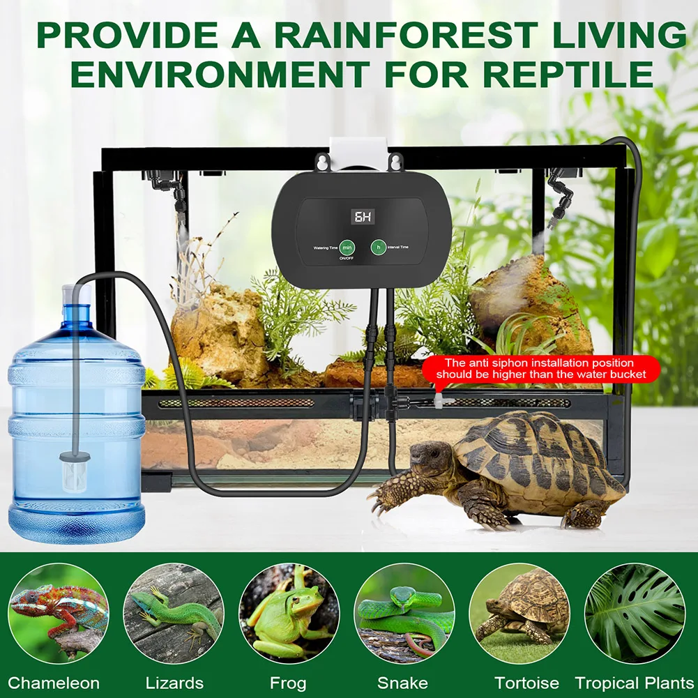 Automatic Reptile Fogger Mist Rainforest Sprinkler Timer Auto Controller Spray Kit System for Terrariums Humidifier Sprinkler