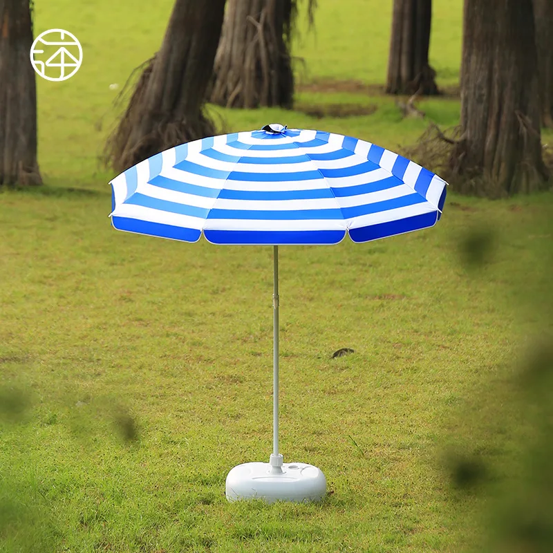 Blue Striped Outdoor Sun Umbrella Shade Advertising Beach Camping Courtyard Sunscreen 1.55M