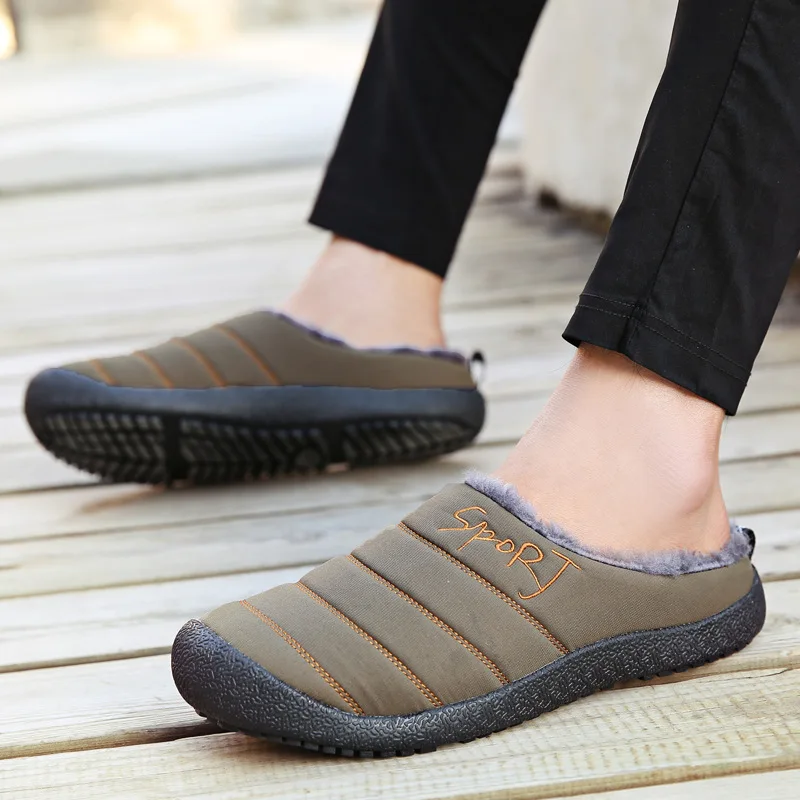 

Warm Men's Cotton Slippers Watarproof Winter Women Outdoor Furry Shoes Couples Thick Sole Fur Sliders Ladies Rubber Fur Slipper