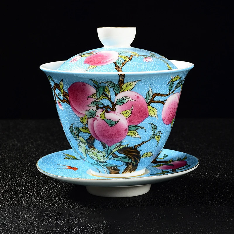 Exquisite Enamel Color Tea Cup Set Hand Painted Flower And Bird Master Cup Tea Bowl With Saucer Porcelain Kung Fu Teacup