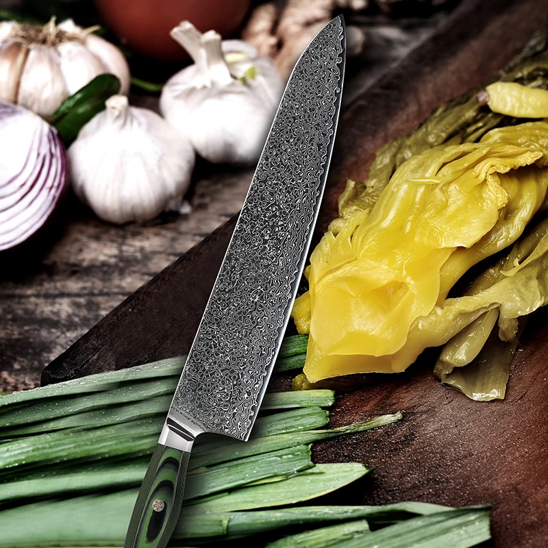 Sashimi Knife Double-edged Blade Damascus VG10 Steel Sharp Cleaver Meat Slicing Sushi Gyutou Japanese Kitchen Knife G10 Handle