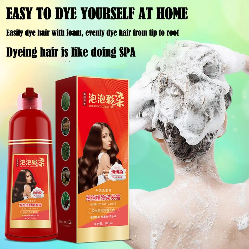 500ml Women Organic Herb Black Bubble Hair Dye Shampoo Long Dyes Lasting Hair Permanent Shampoo Hair Coloring K6S6