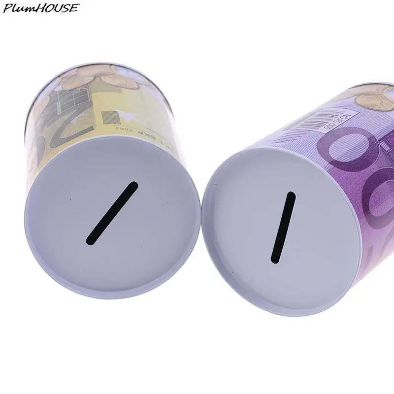 1pc Euro Dollar Metal Cylinder Box Home Decoration Bank Saving Money Tin Piggy Bank Child Gifts
